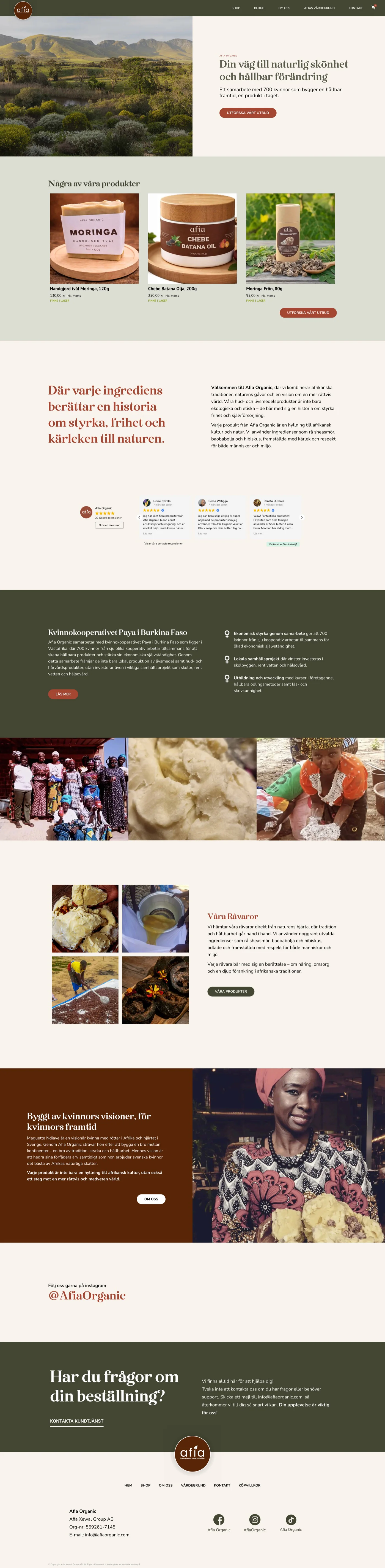 Afia Organics startsida