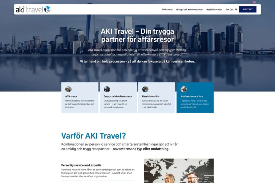 AKI Travels webbplats med affärsresor, gruppresor, reseinformation och kontaktvägar