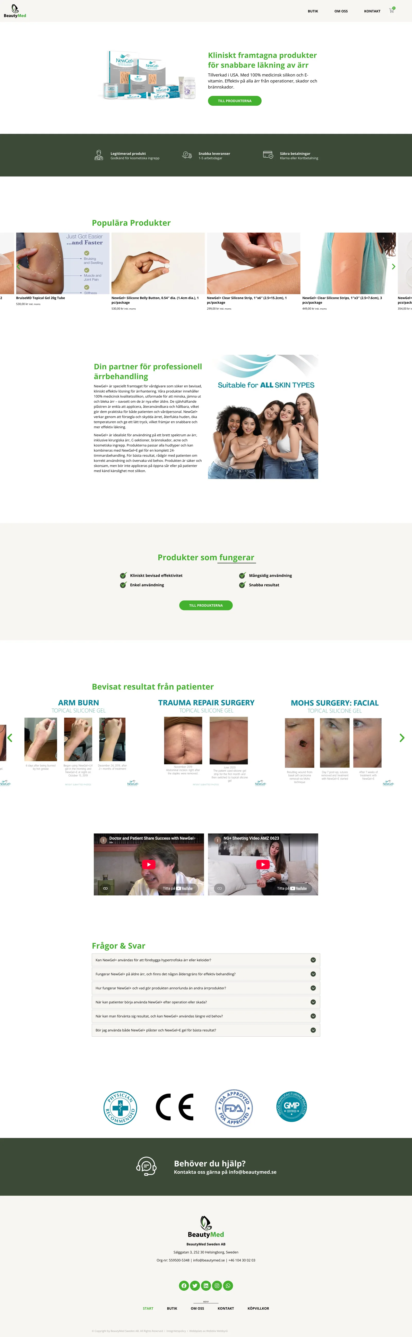 BeautyMeds startsida med produkter och produktvägledning