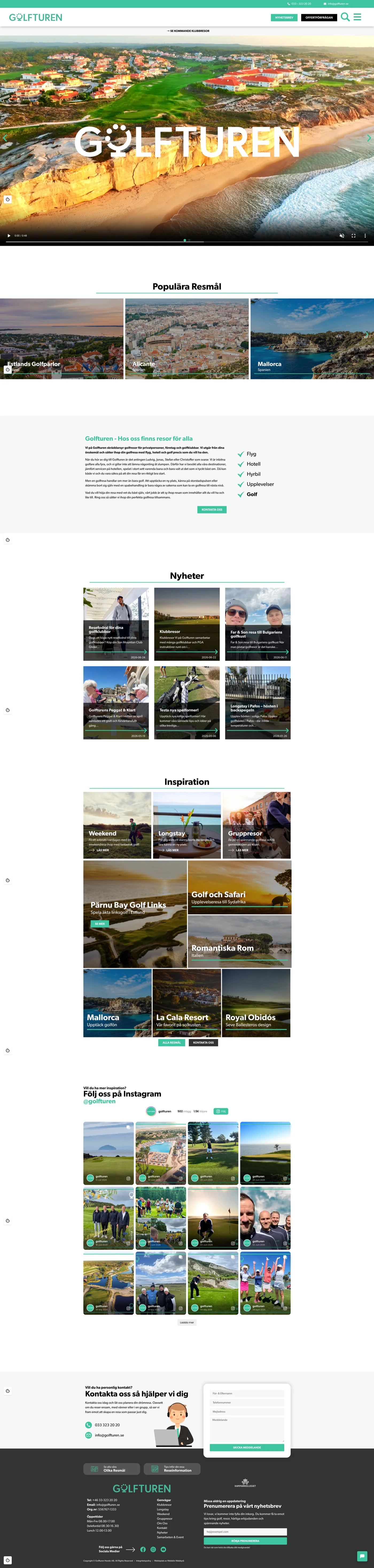 Golfturens startsida med resmål, reseinnehåll och inspiration