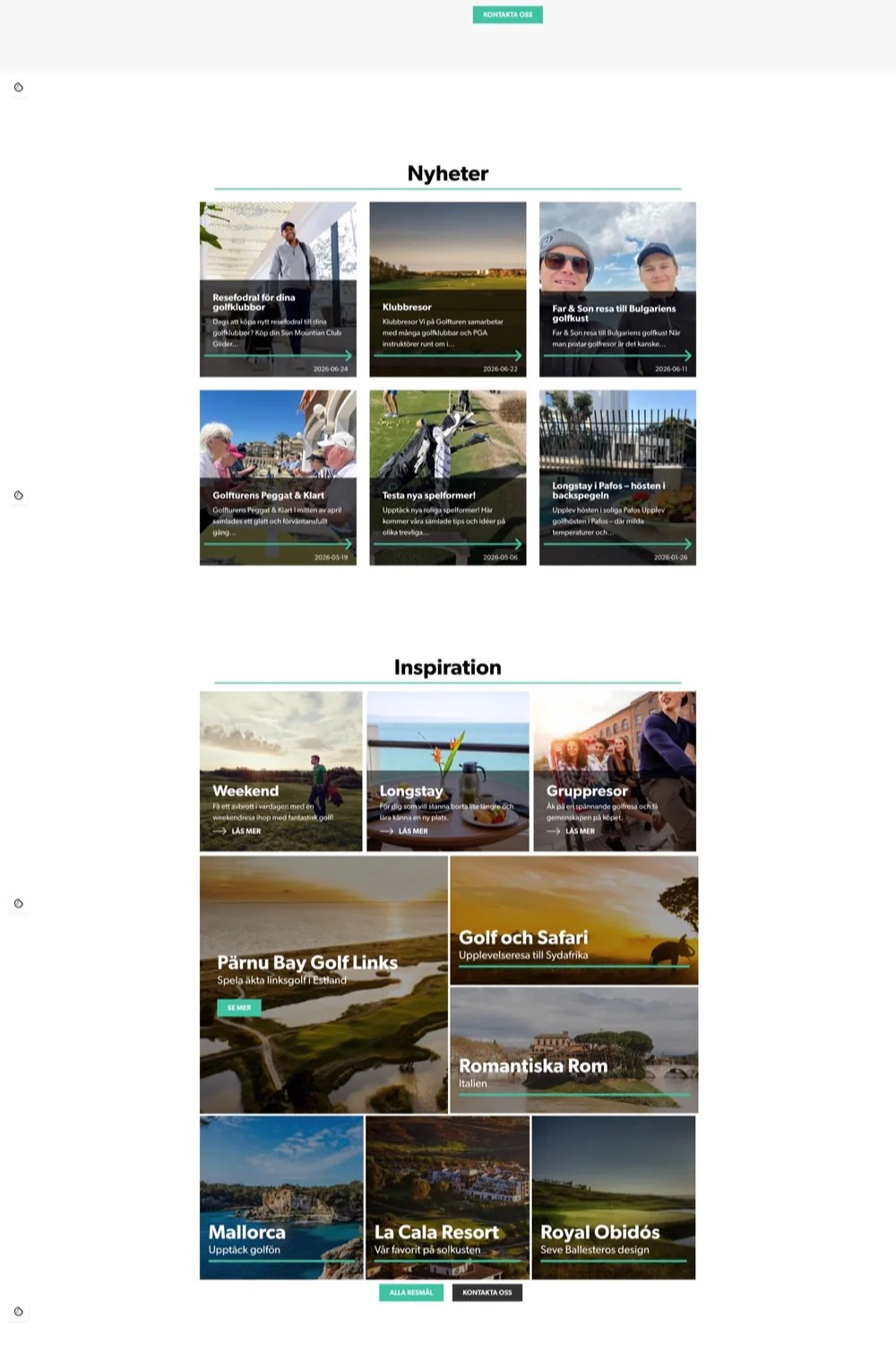 Golfturens startsida med resmål, inspiration och personlig kontakt
