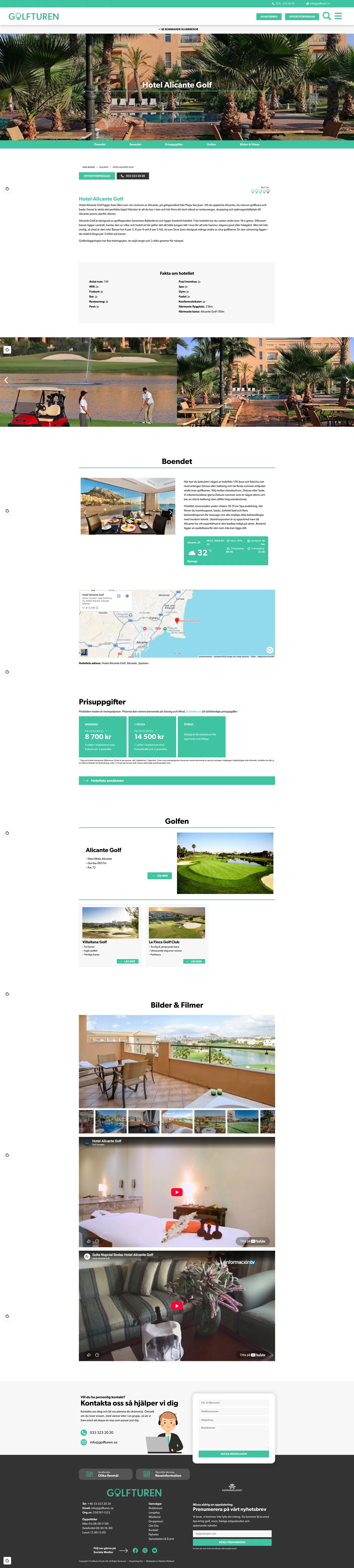 Hotellsida för Hotel Alicante Golf med boende, priser och golfbanor