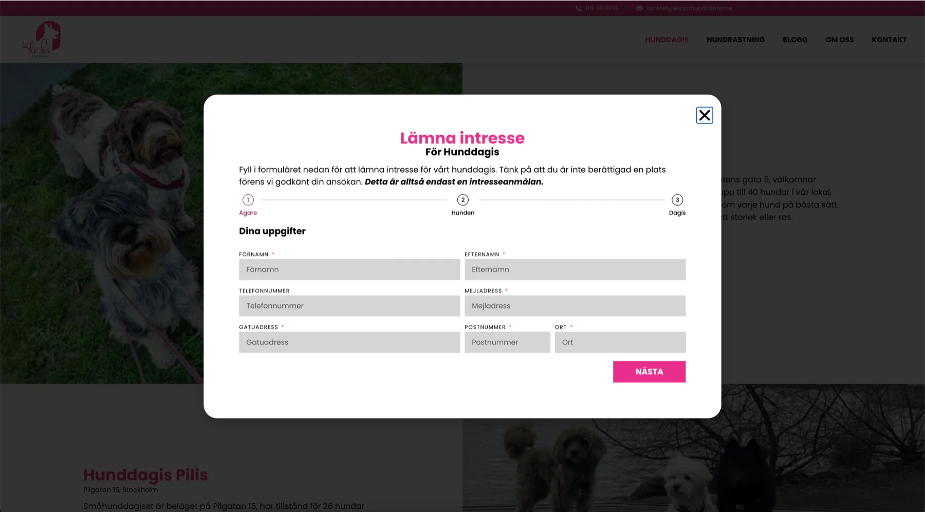 Klicka Hundcenters formulär för intresseanmälan till hunddagis