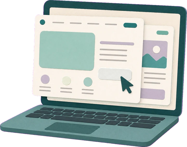 Illustration av en webbplats och dess digitala delar